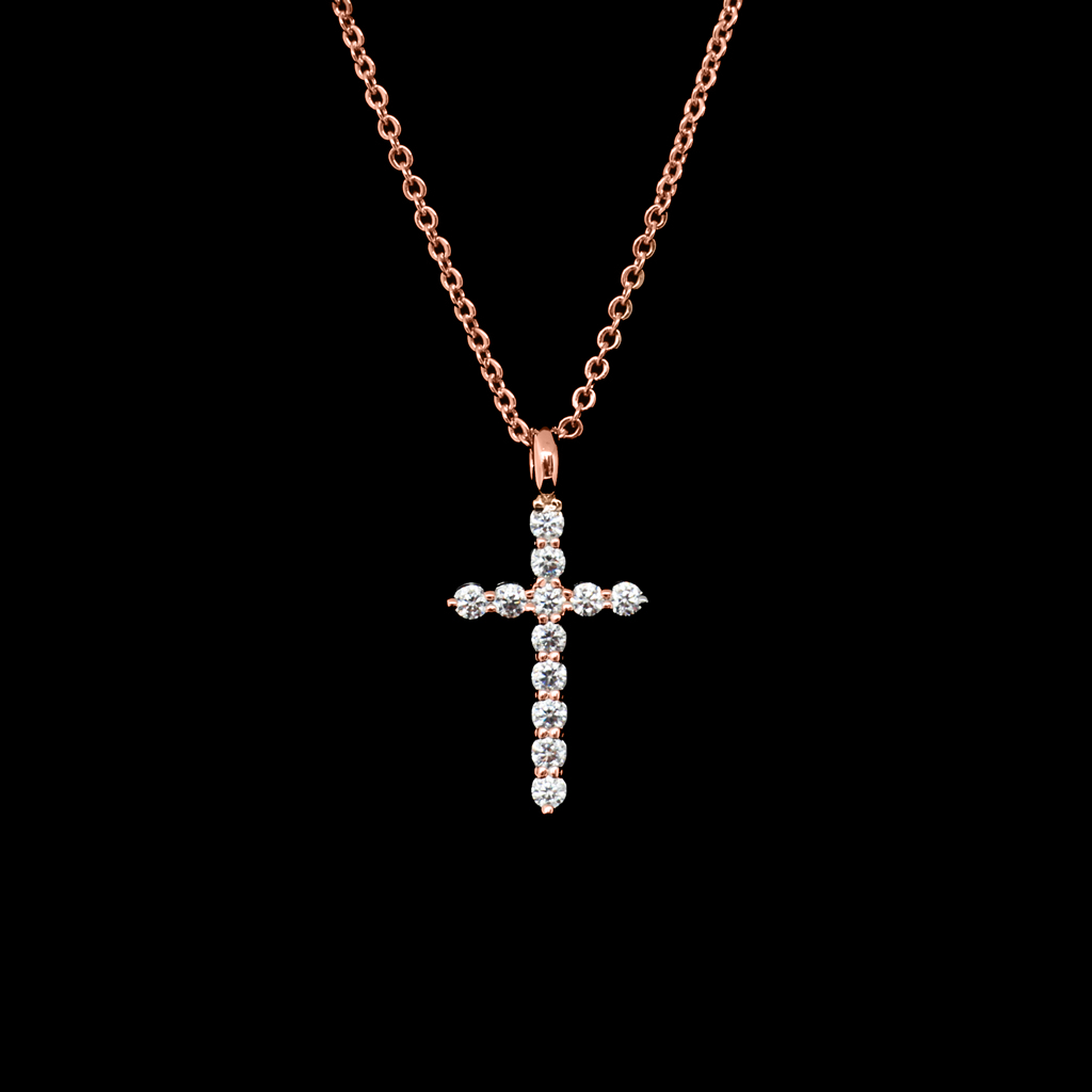 Brilliance Eternity Cross Pendant Necklace Rose Gold Jacob Rachel