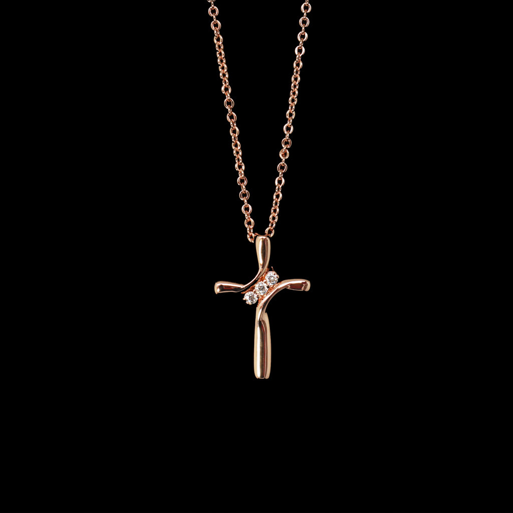 Brilliance Trinity Cross Pendant Necklace - Rose Gold
