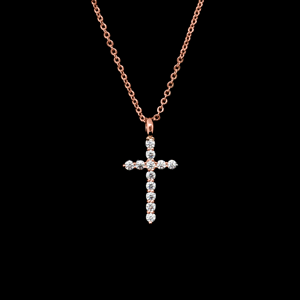 Brilliance Eternity Cross Pendant Necklace - Rose Gold
