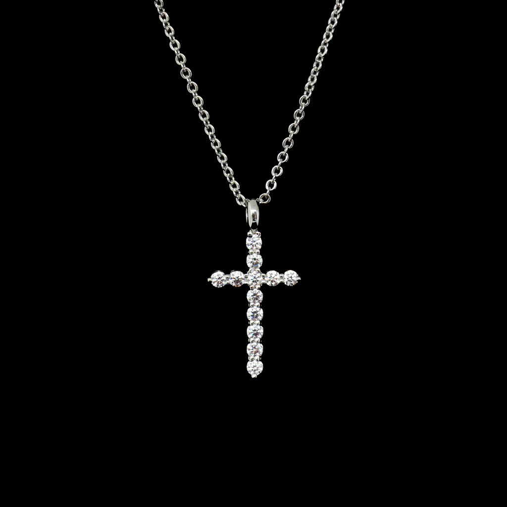 Brilliance Eternity Cross Pendant Necklace - White Gold