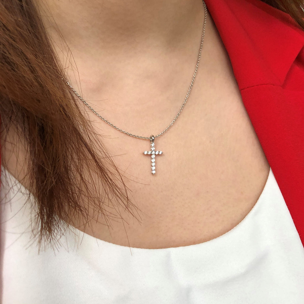 Brilliance Eternity Cross Pendant Necklace - White Gold