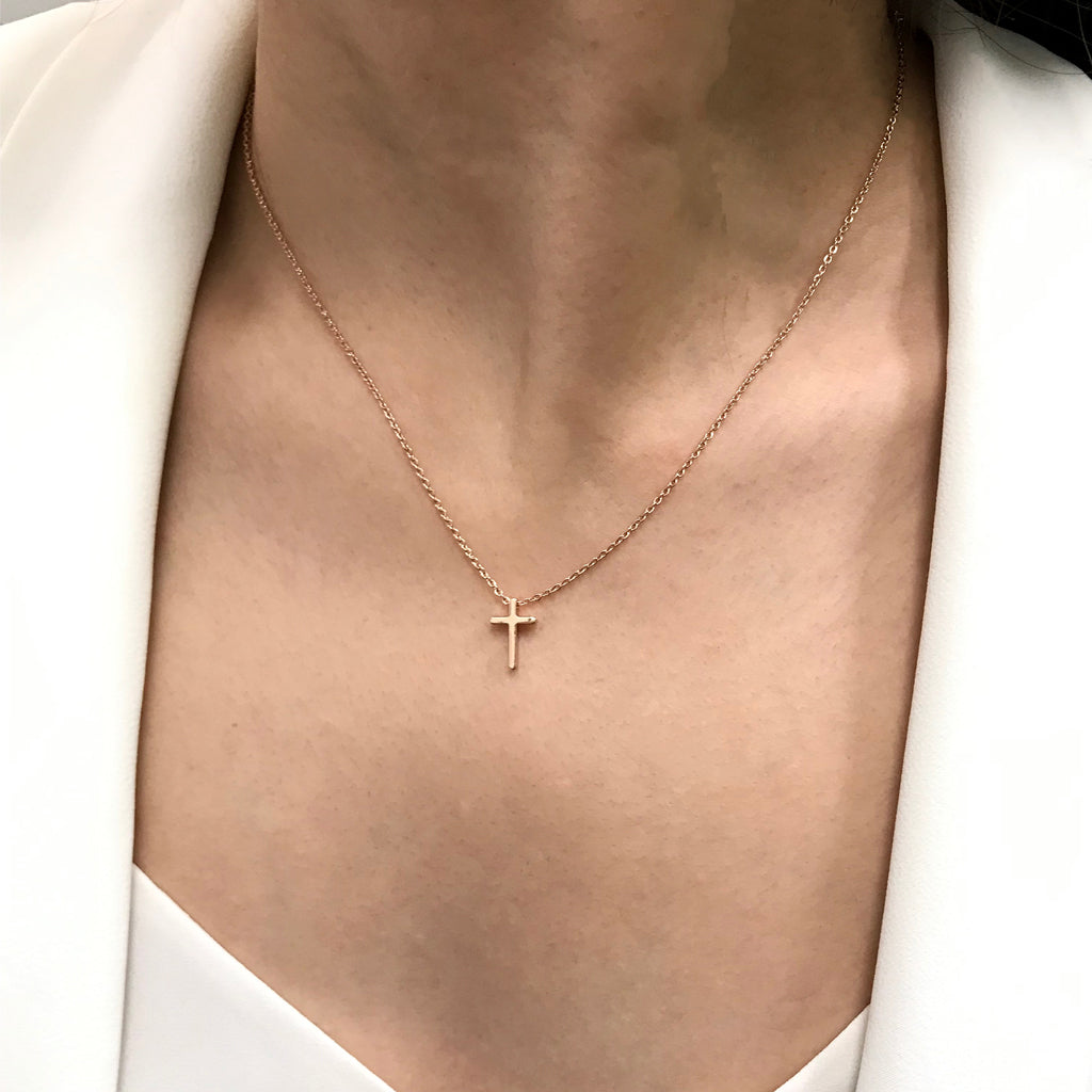 Mini Cross Pendant Necklace - Rose Gold