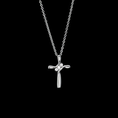 Brilliance Trinity Cross Pendant Necklace - White Gold