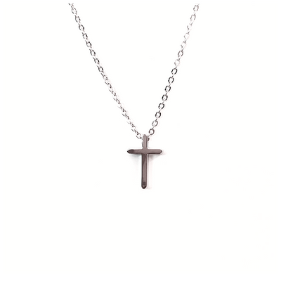 Mini Cross Pendant Necklace - White Gold