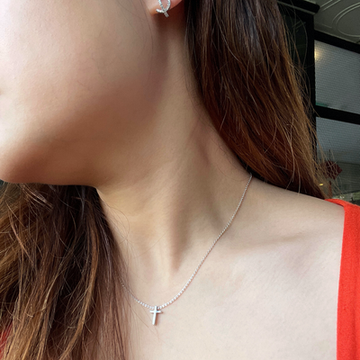 Mini Cross Pendant Necklace - White Gold